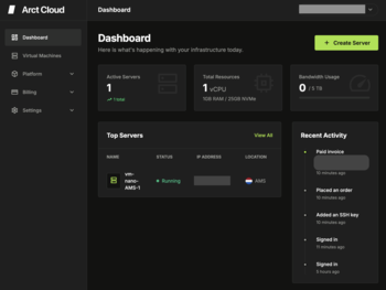 Arct Cloud Dashboard